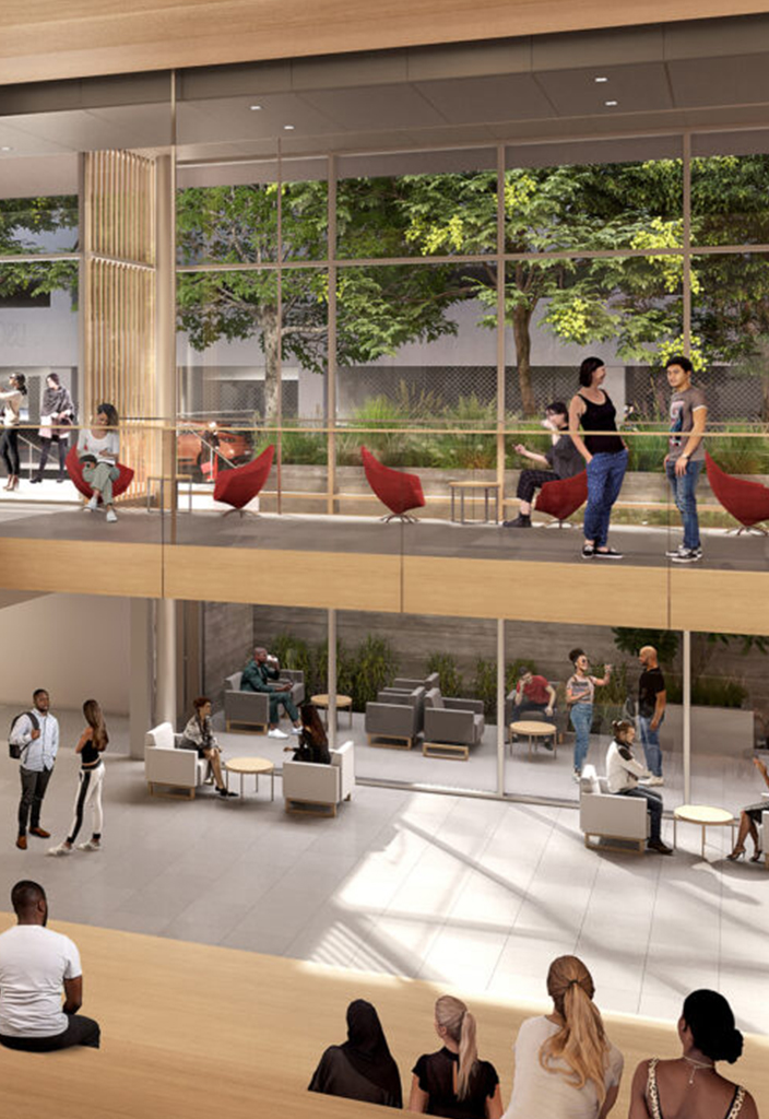 illustrated rendering of students in Ginsburg Hall
